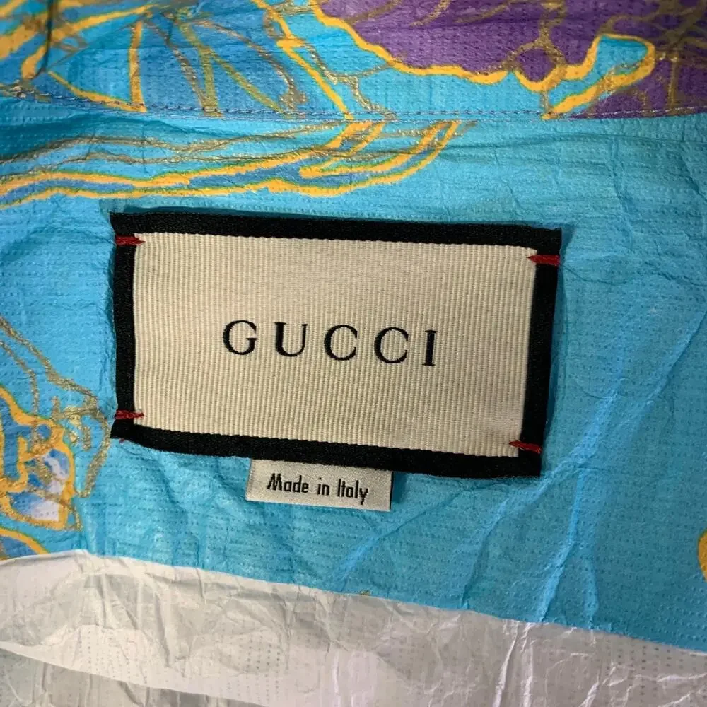 GUCCI Size S Blue Floral Polyethylene Oversized Camp Short Sleeve Shirt